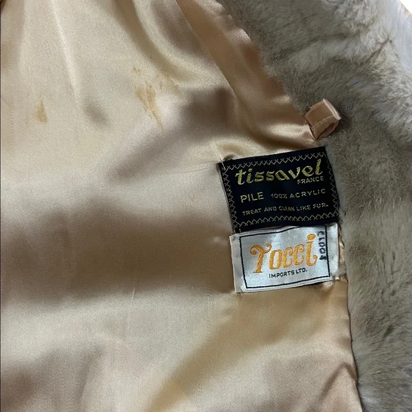 Vintage Tissavel France Coat Fur Faux Winter Cream Lined Acrylic Made in England - Picture 9 of 16